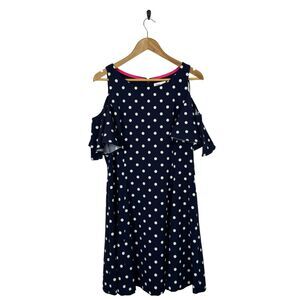 Eliza J Polka Dot Retro Fit and Flare Cold Shoulder Flutter Sleeve Dress NWT